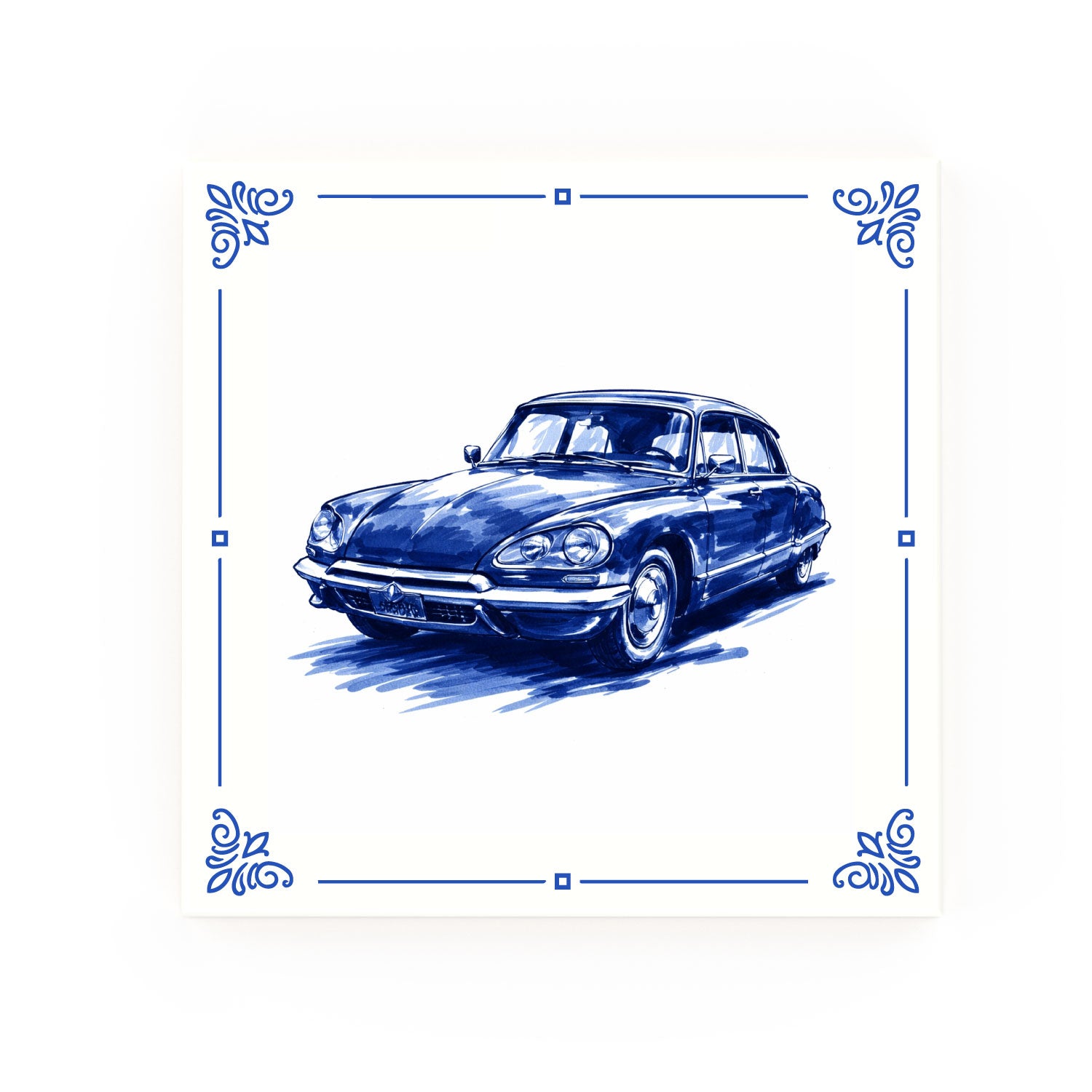 Citroën DS Delft blue decorative ceramic tile – Classic corner style