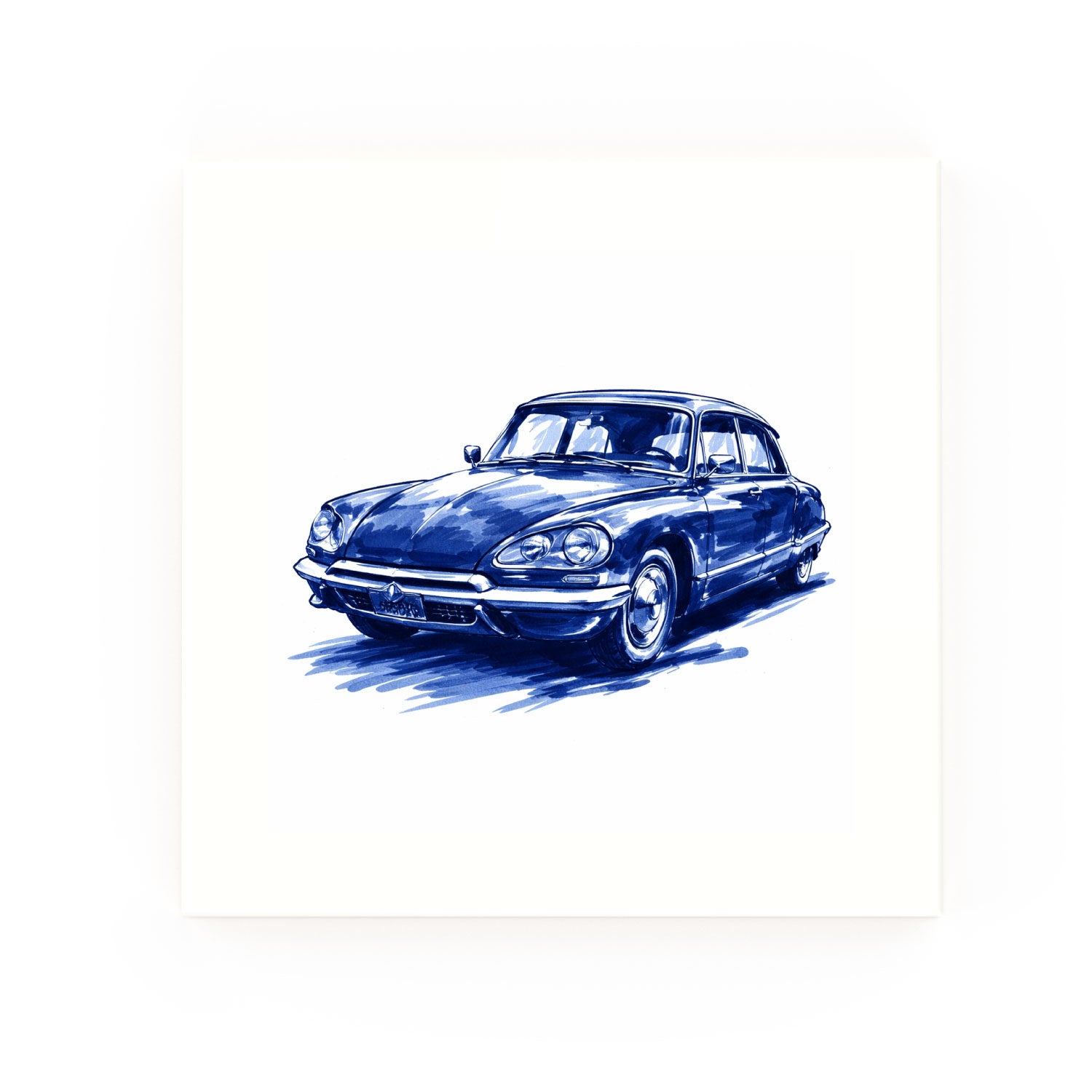 Citroën DS Delft blue decorative ceramic tile – no corner style