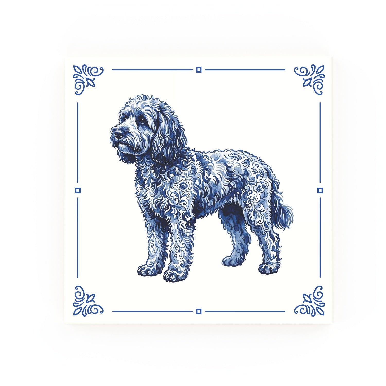 Cockapoo Delft blue decorative ceramic tile – Classic corner style