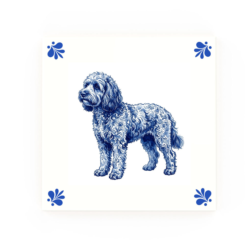 Cockapoo Delft blue decorative ceramic tile – Modern corner style