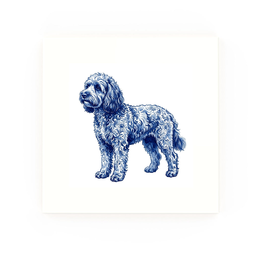 Cockapoo Delft blue decorative ceramic tile – no corner style