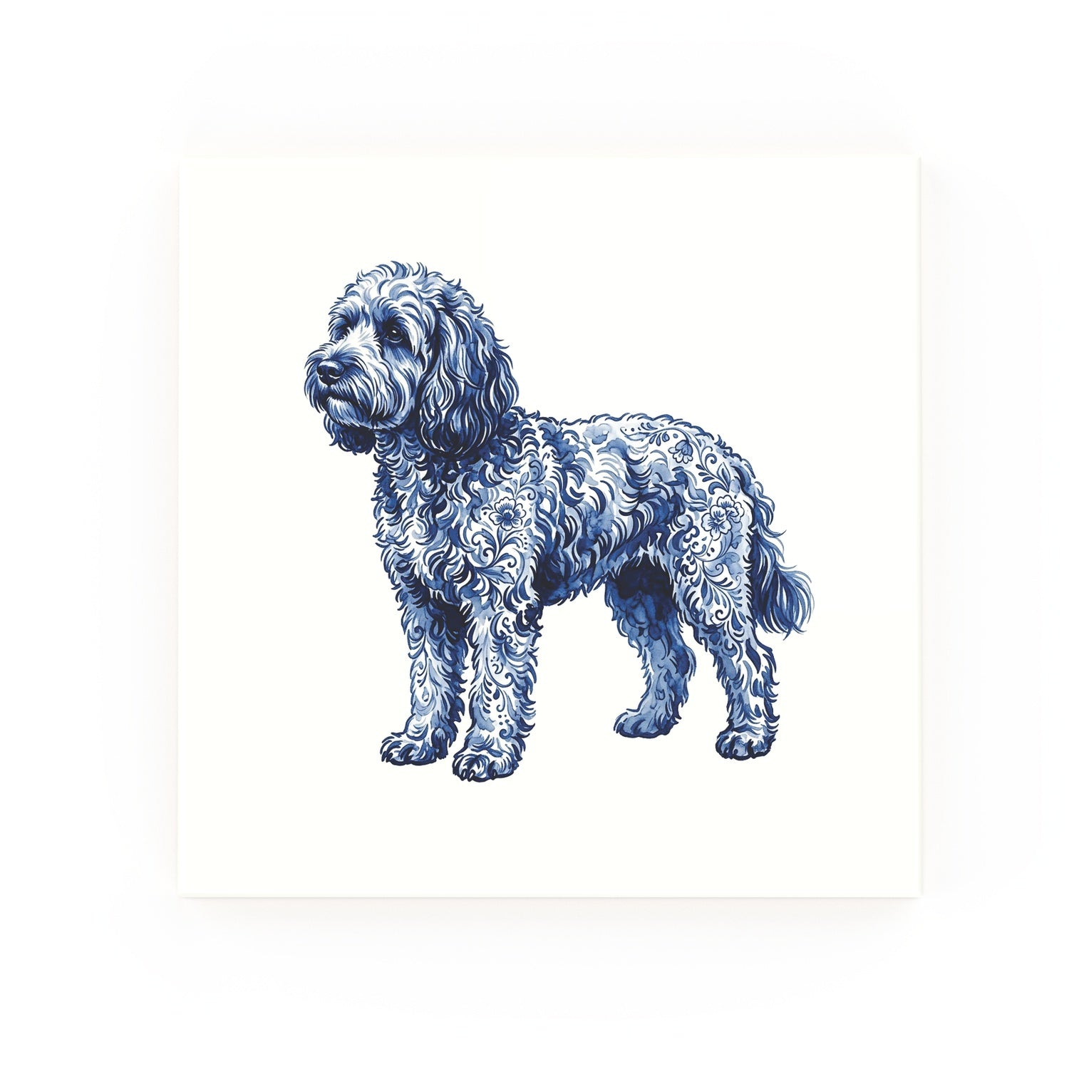 Cockapoo Delft blue decorative ceramic tile – no corner style