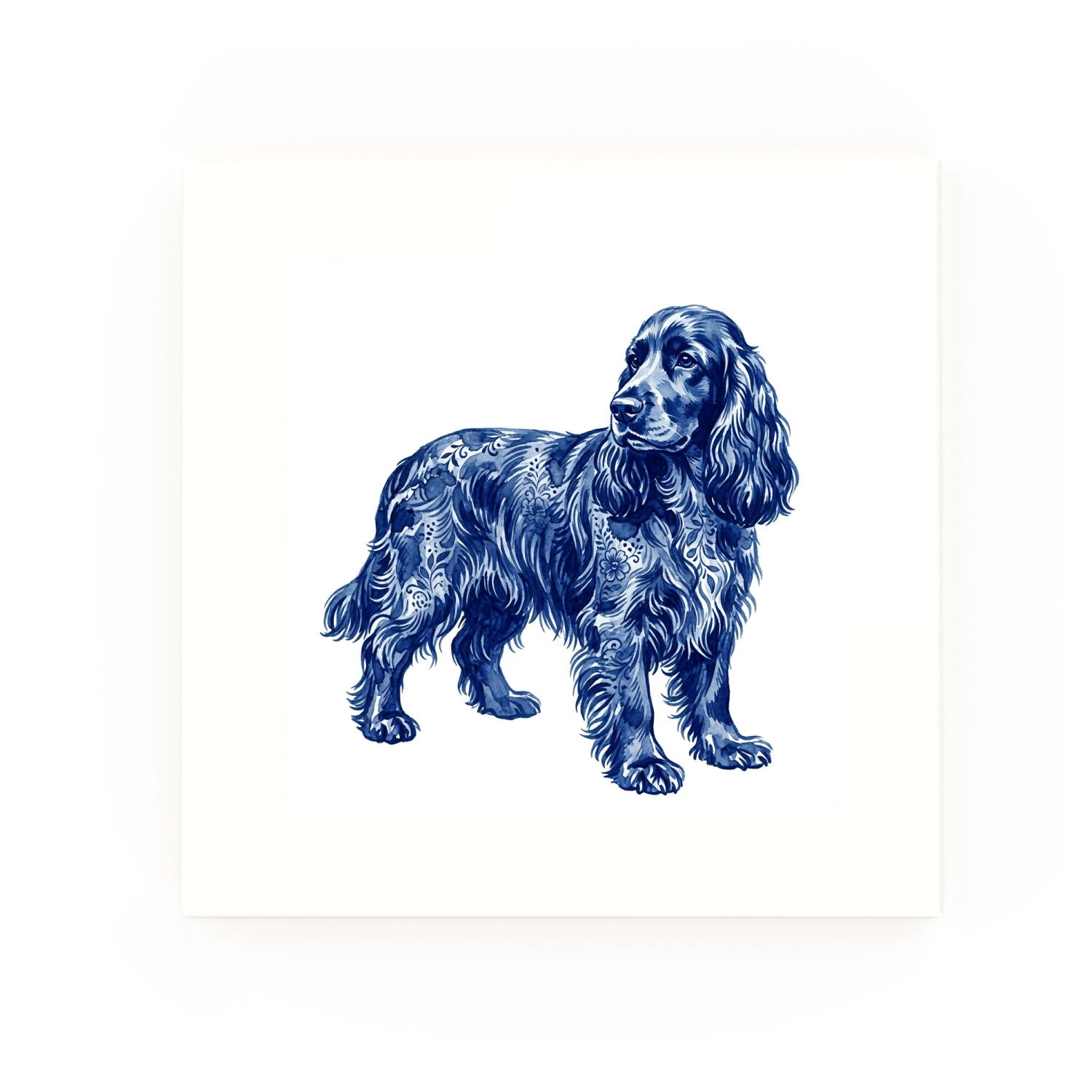 Cocker Spaniel Delft blue decorative ceramic tile – no corner style