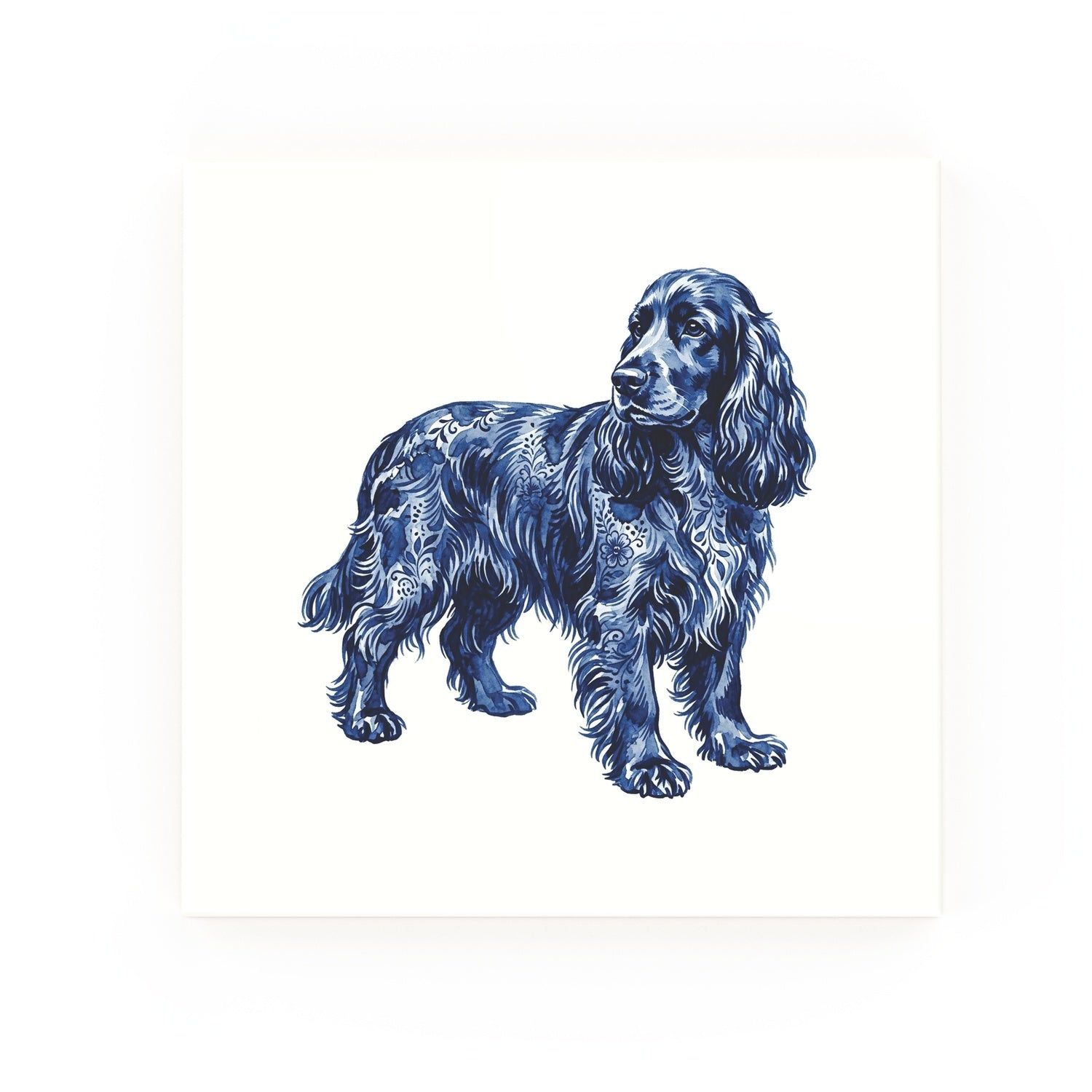 Cocker Spaniel Delft blue decorative ceramic tile – no corner style