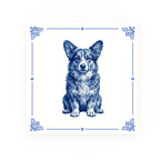 Corgipoo Delft blue decorative ceramic tile – Classic corner style