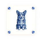 Corgipoo Delft blue decorative ceramic tile – Modern corner style