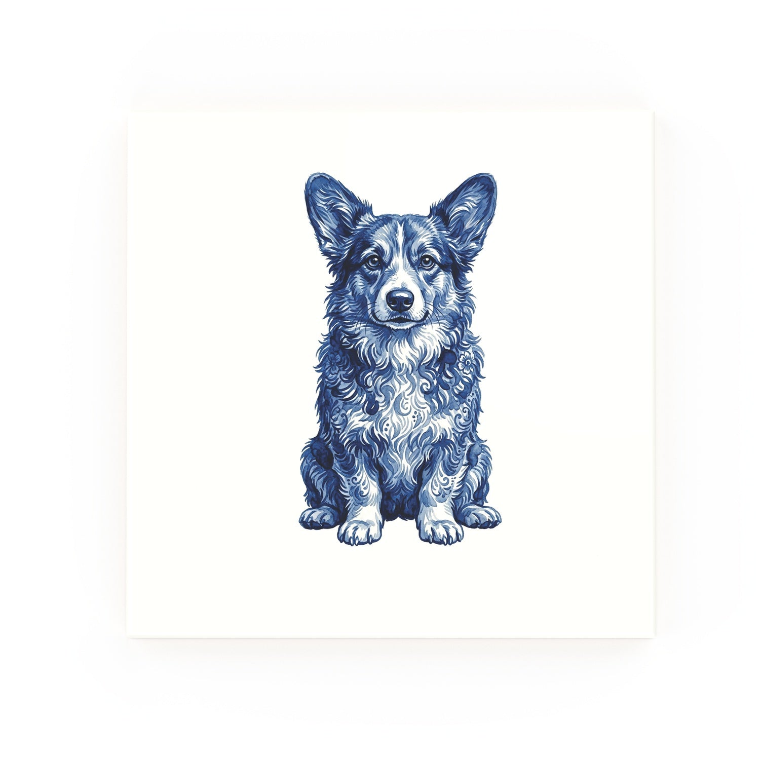 Corgipoo Delft blue decorative ceramic tile – no corner style