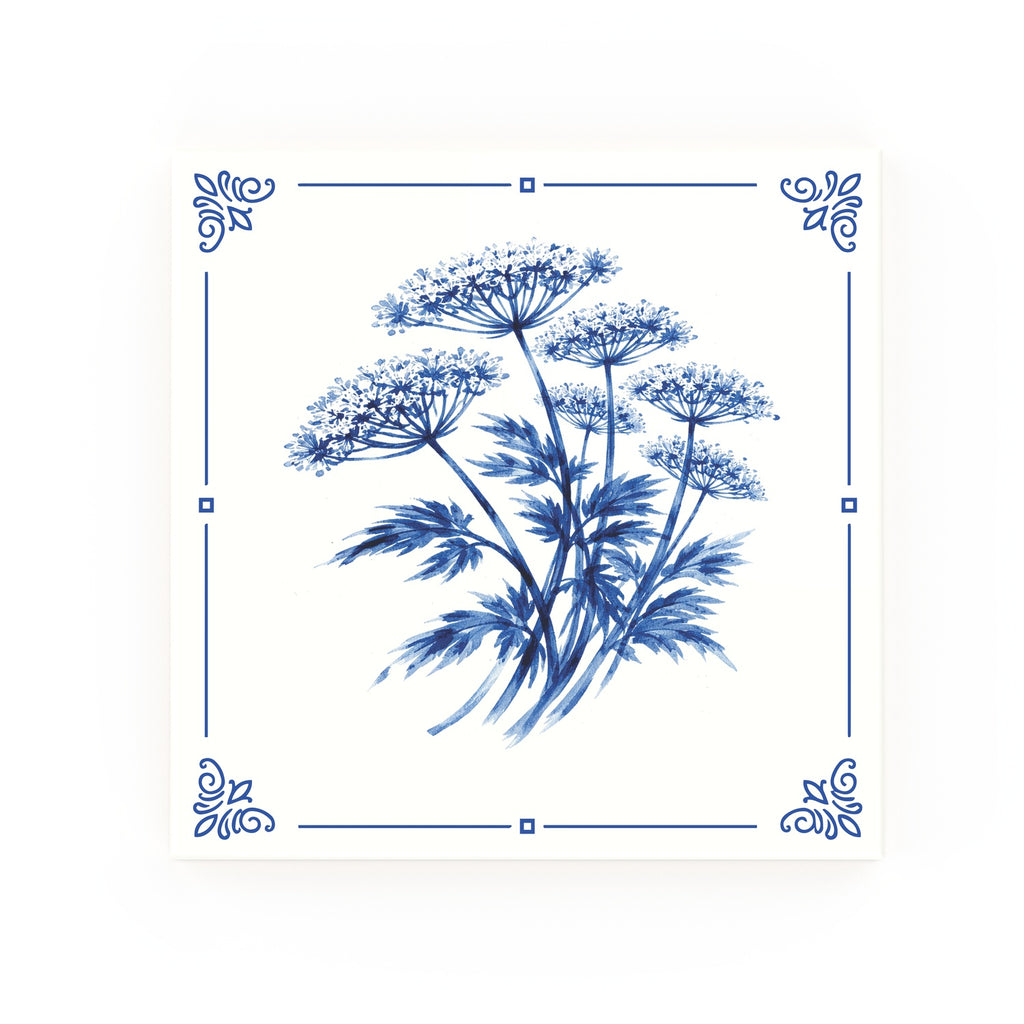 Cow Parsley Delft blue decorative ceramic tile – Classic corner style