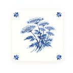Cow Parsley Delft blue decorative ceramic tile – Modern corner style