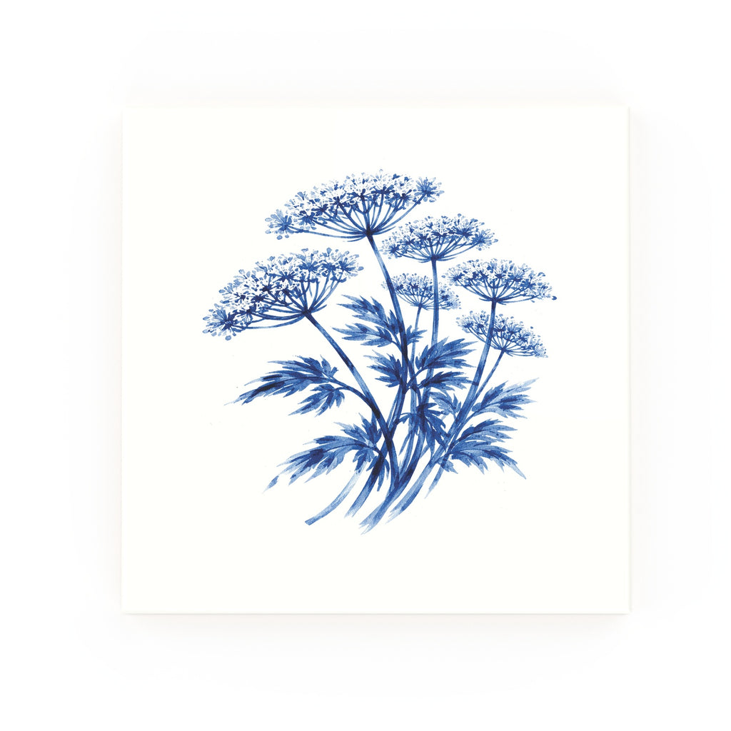 Cow Parsley Delft blue decorative ceramic tile – no corner style