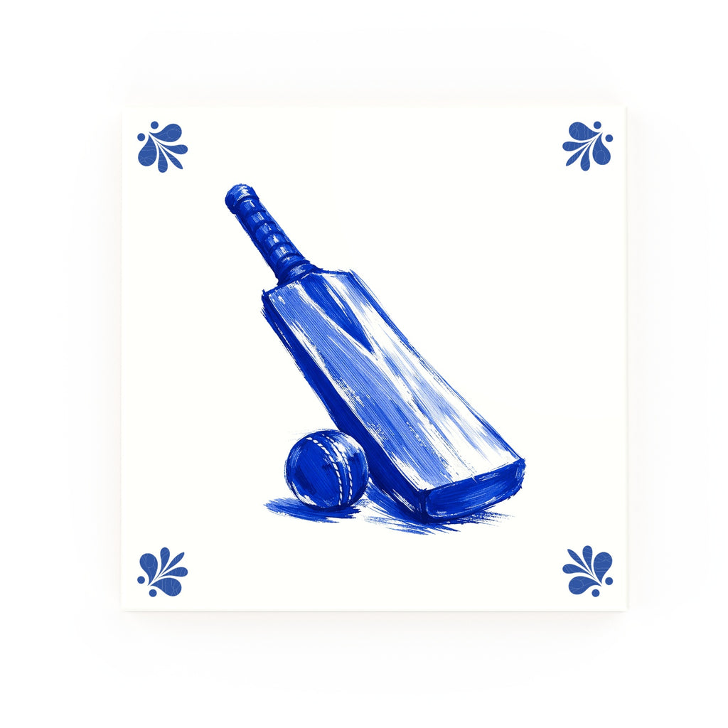 Cricket Bat Delft blue decorative ceramic tile – Modern corner style