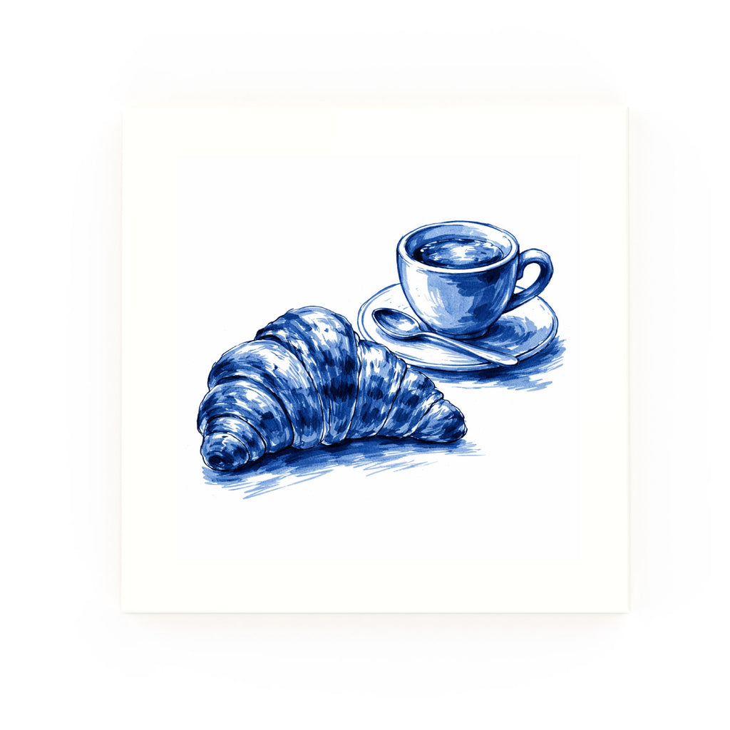 Croissant and Espresso Delft blue decorative ceramic tile – no corner style