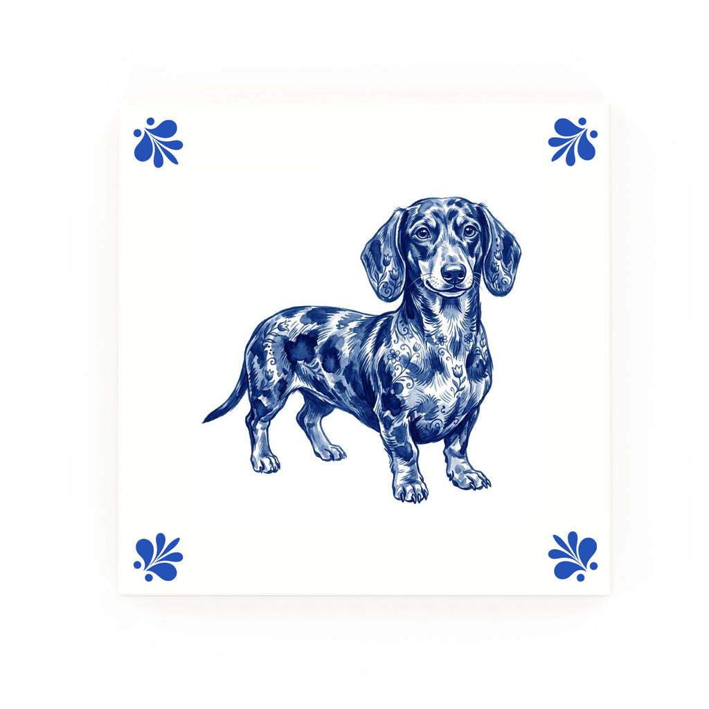Dachshund Delft blue decorative ceramic tile – Modern corner style