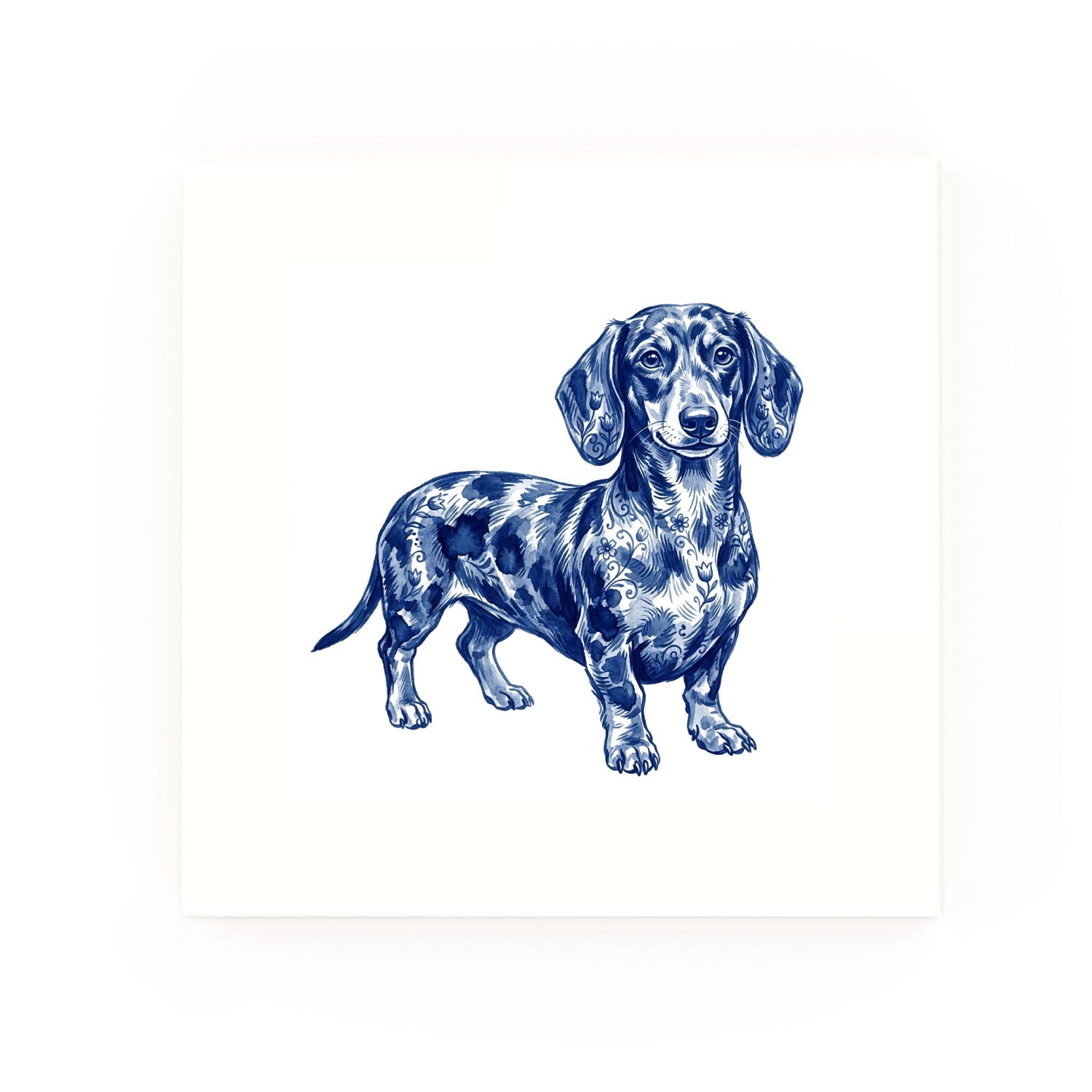 Dachshund Delft blue decorative ceramic tile – no corner style
