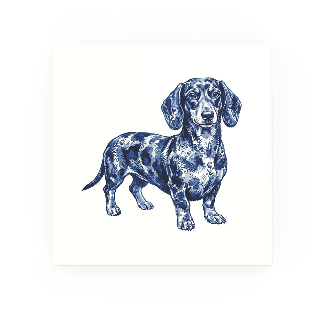 Dachshund Delft blue decorative ceramic tile – no corner style