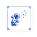 Dandelions Delft blue decorative ceramic tile – Classic corner style