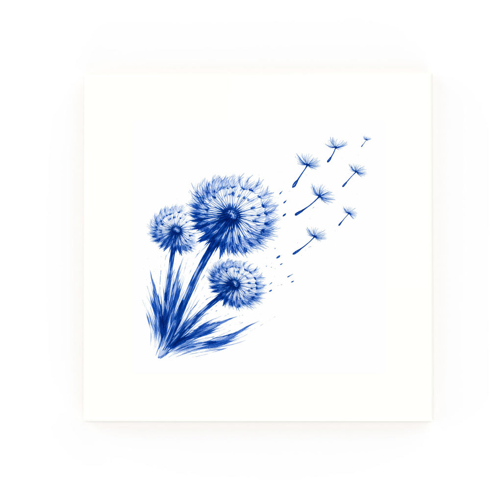 Dandelions Delft blue decorative ceramic tile – no corner style