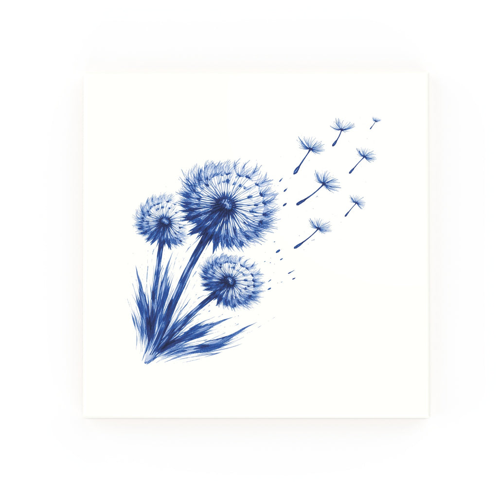 Dandelions Delft blue decorative ceramic tile – no corner style