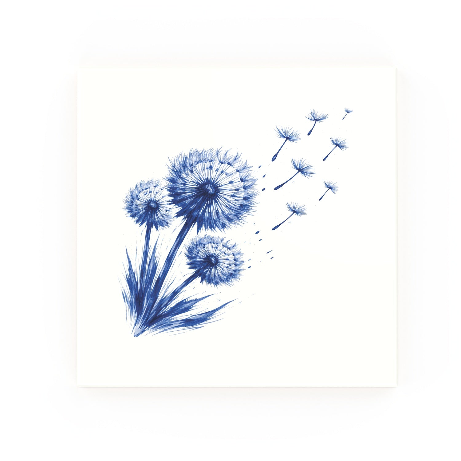 Dandelions Delft blue decorative ceramic tile – no corner style