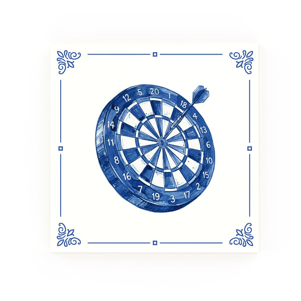 Dartboard Delft blue decorative ceramic tile – Classic corner style
