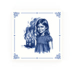 Disaster Girl Delft blue decorative ceramic tile – Classic corner style