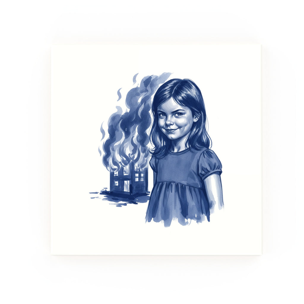 Disaster Girl Delft blue decorative ceramic tile – no corner style