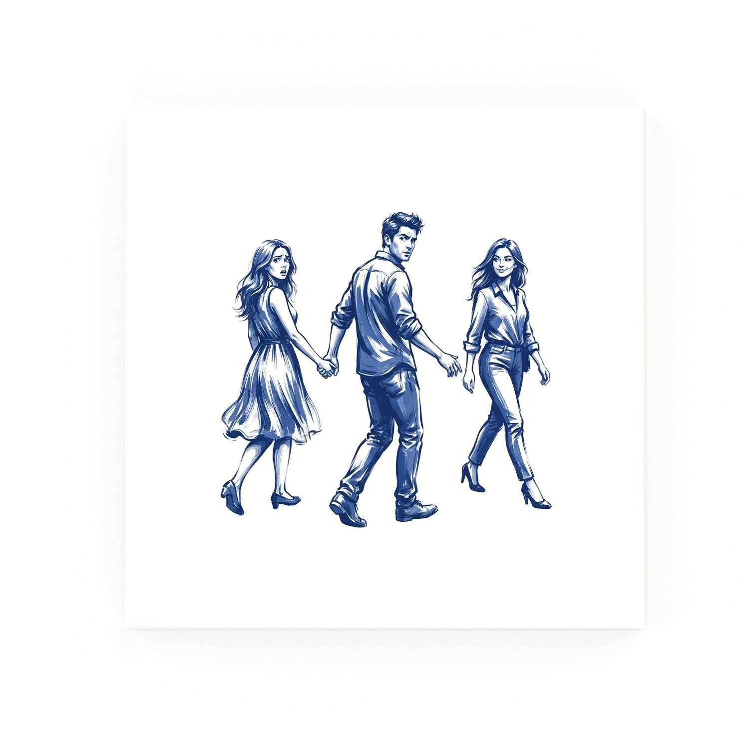 Distracted Boyfriend Delft blue decorative ceramic tile – no corner style