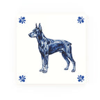 Doberman Pinscher Delft blue decorative ceramic tile – Modern corner style