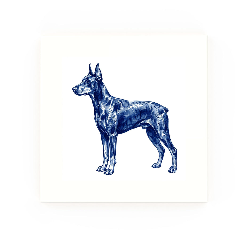 Doberman Pinscher Delft blue decorative ceramic tile – no corner style