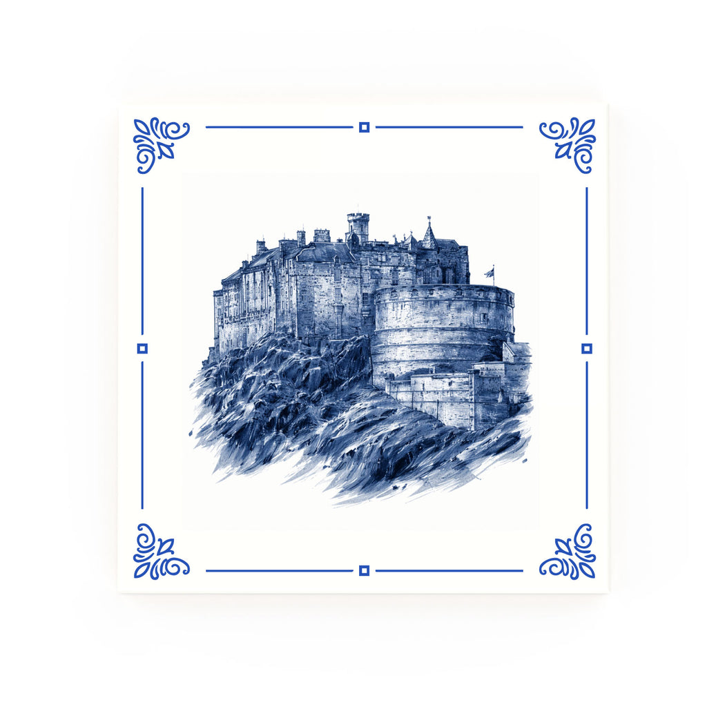 Edinburgh Castle Delft blue decorative ceramic tile – classic corners