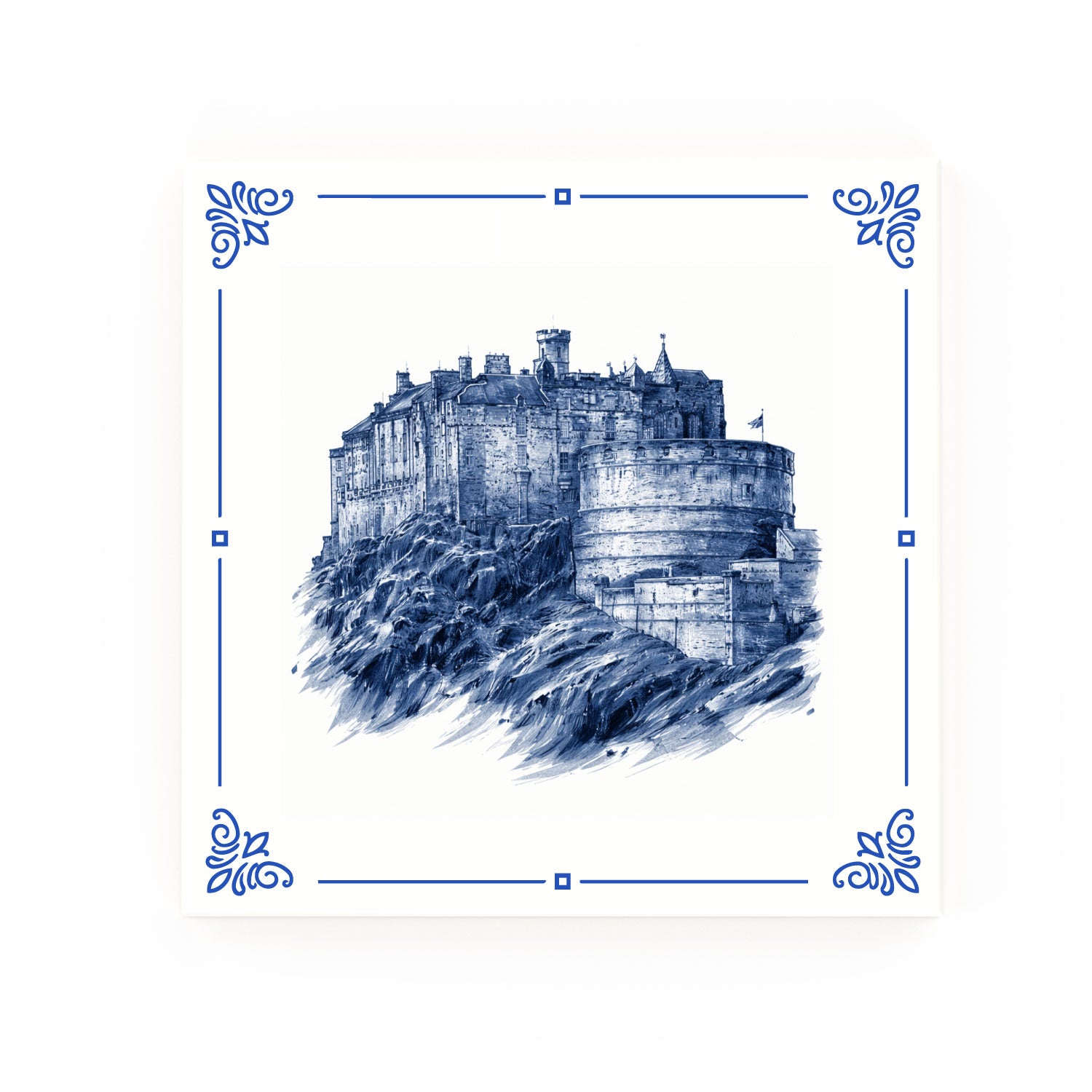 Edinburgh Castle Delft blue decorative ceramic tile – classic corners