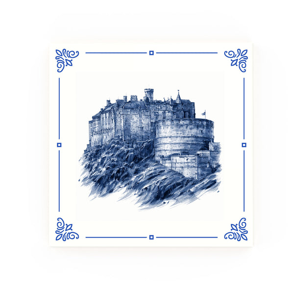 Edinburgh Castle Delft blue decorative ceramic tile – classic corners
