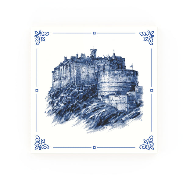 Edinburgh Castle Delft blue decorative ceramic tile – classic corners