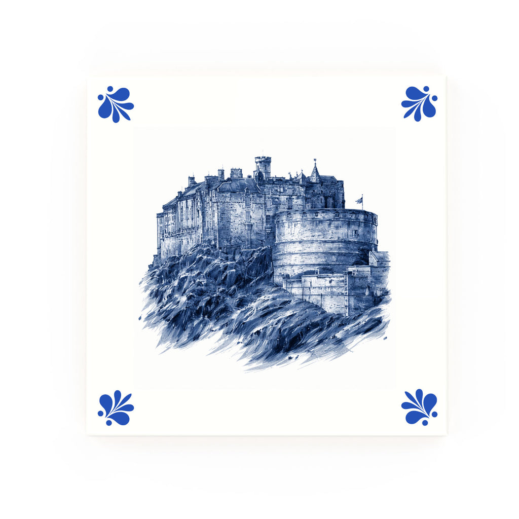 Edinburgh Castle Delft blue tile – modern rounded corners