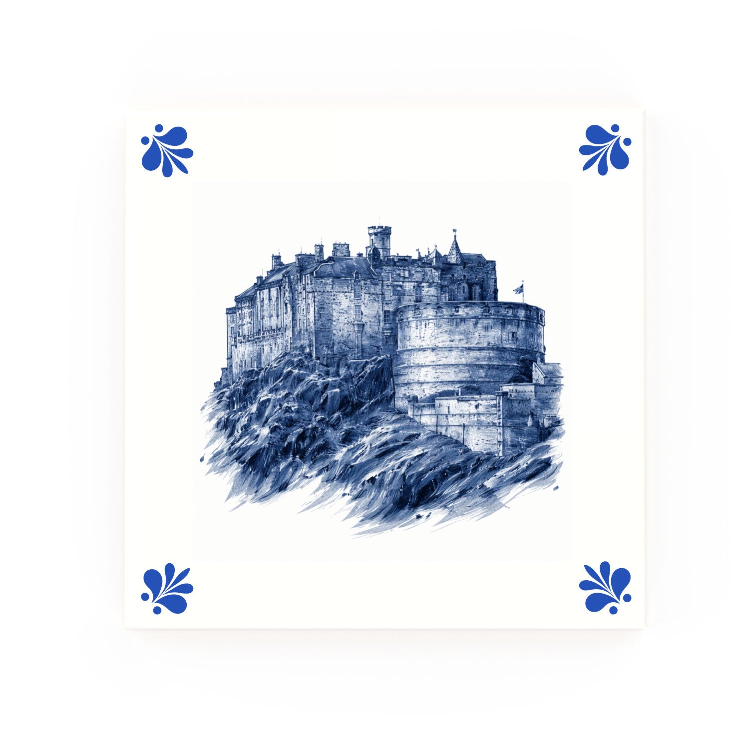 Edinburgh Castle Delft blue tile – modern rounded corners