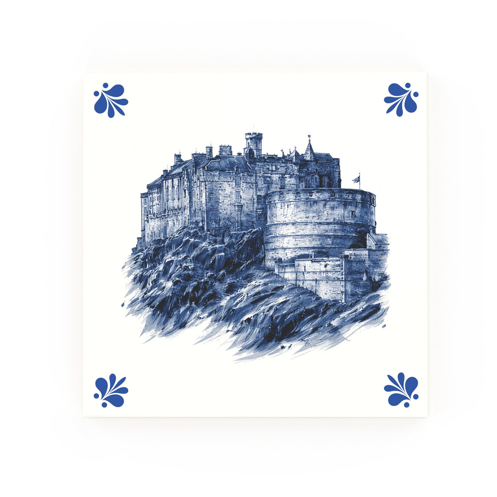 Edinburgh Castle Delft blue tile – modern rounded corners