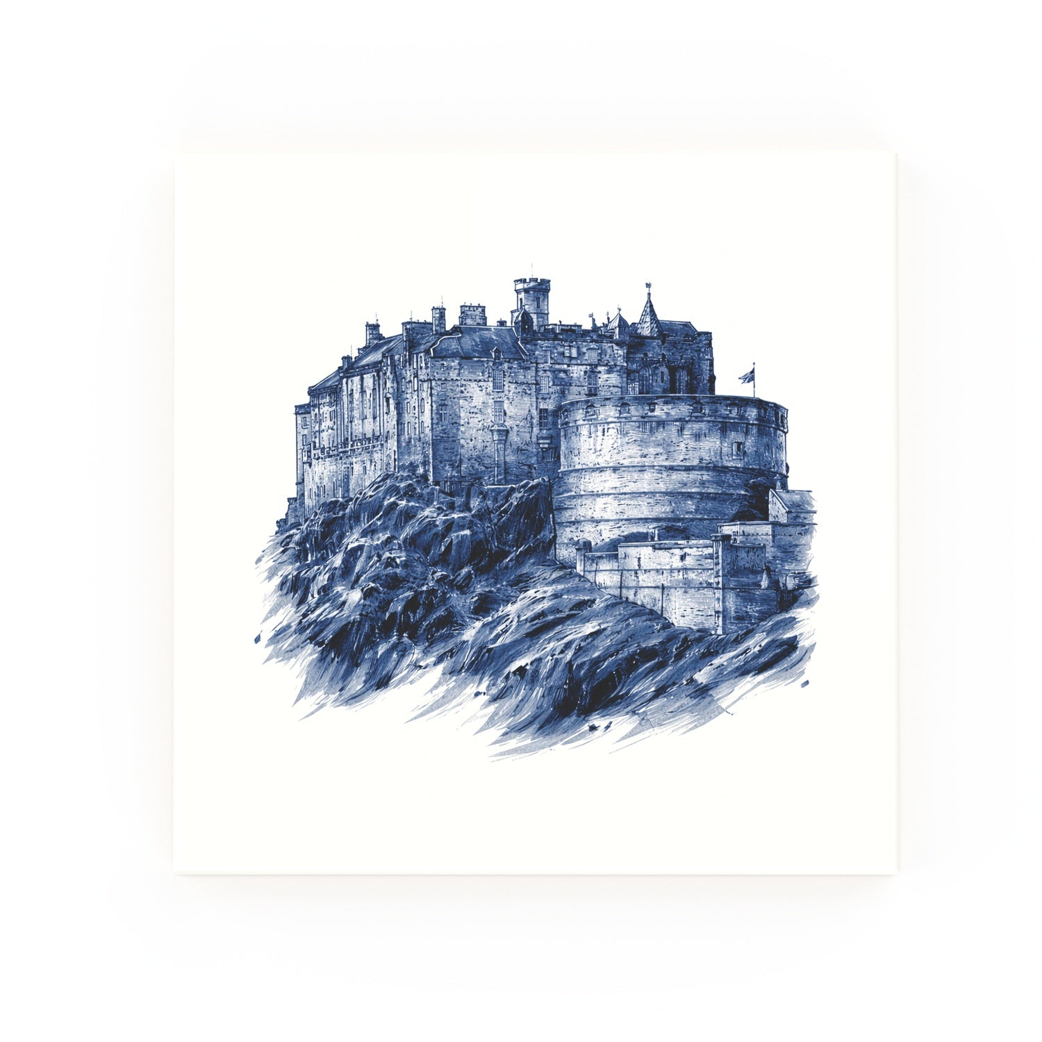 Delft blue ceramic tile no border – Edinburgh Castle design