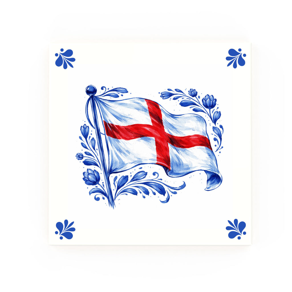 England Flag Delft blue tile – modern rounded corners