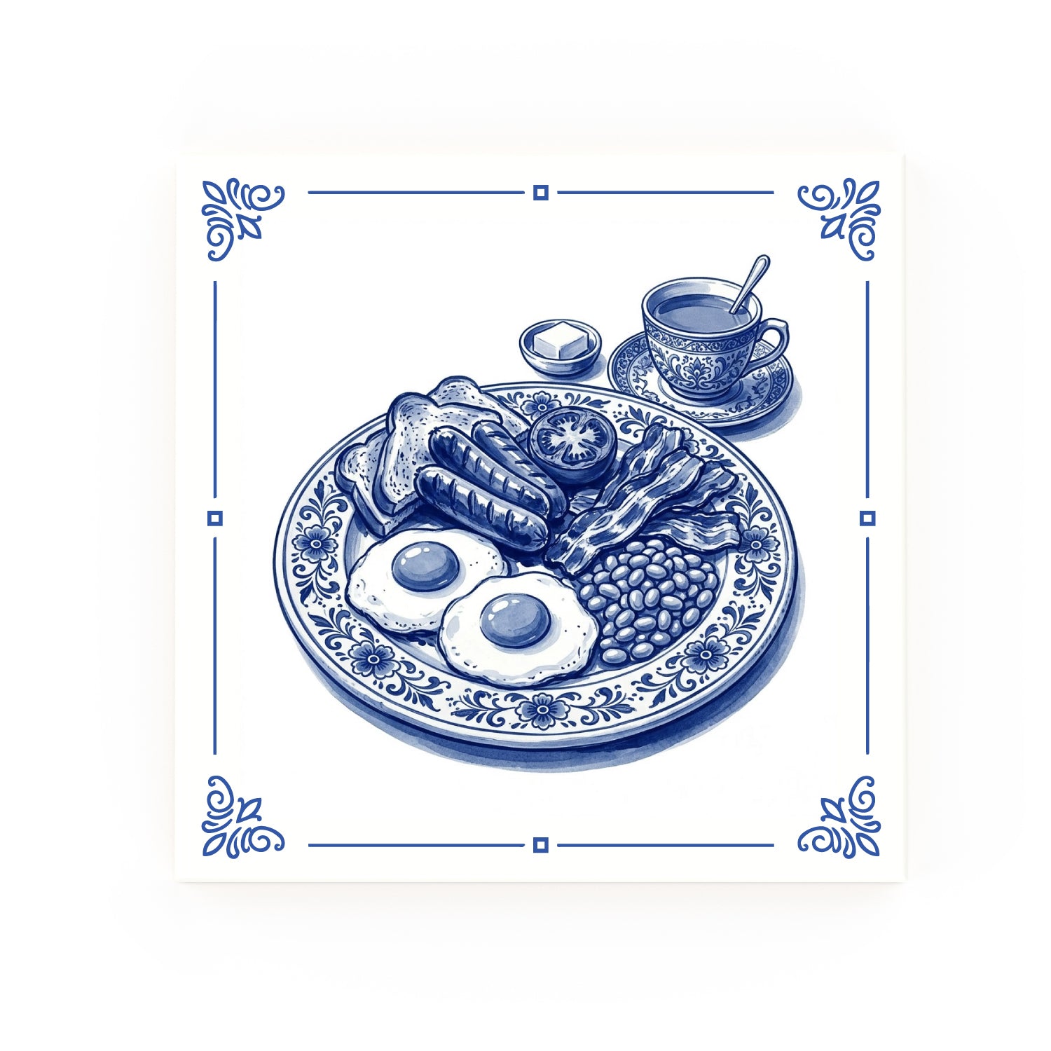 English Breakfast Delft blue decorative ceramic tile – classic corners