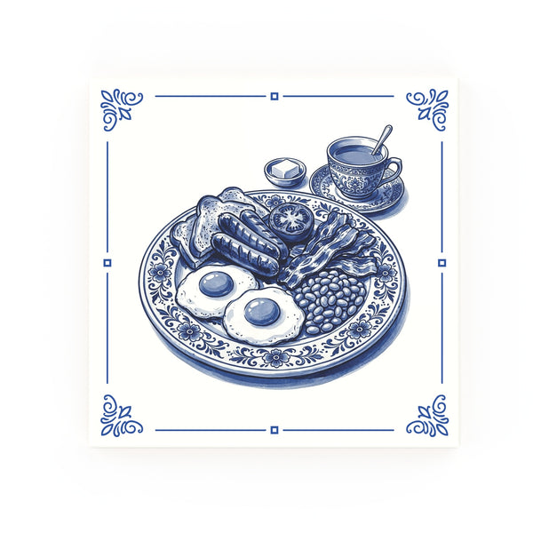 English Breakfast Delft blue decorative ceramic tile – classic corners