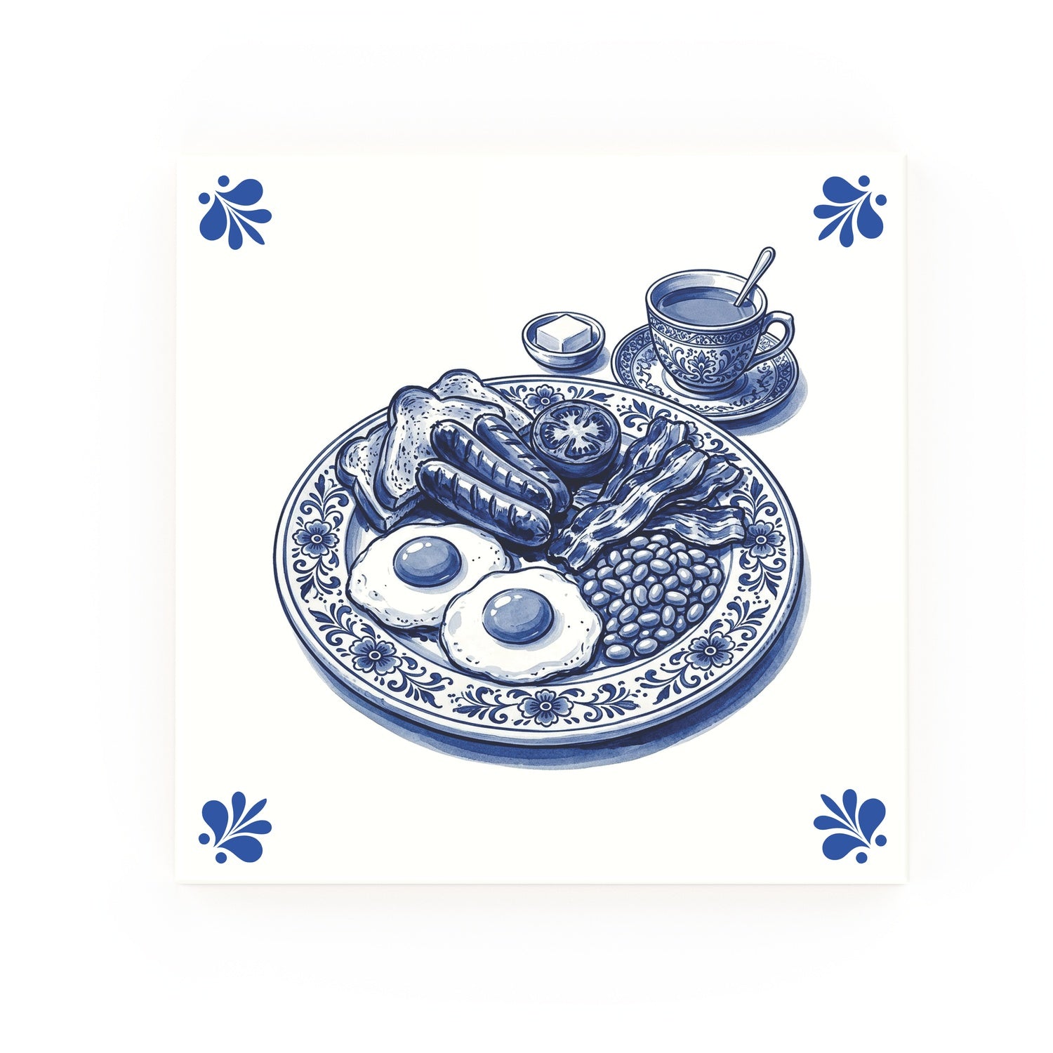 English Breakfast Delft blue tile – modern rounded corners