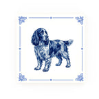English Springer Spaniel Delft blue decorative ceramic tile – Classic corner style