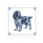 English Springer Spaniel Delft blue decorative ceramic tile – Classic corner style