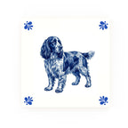 English Springer Spaniel Delft blue decorative ceramic tile – Modern corner style