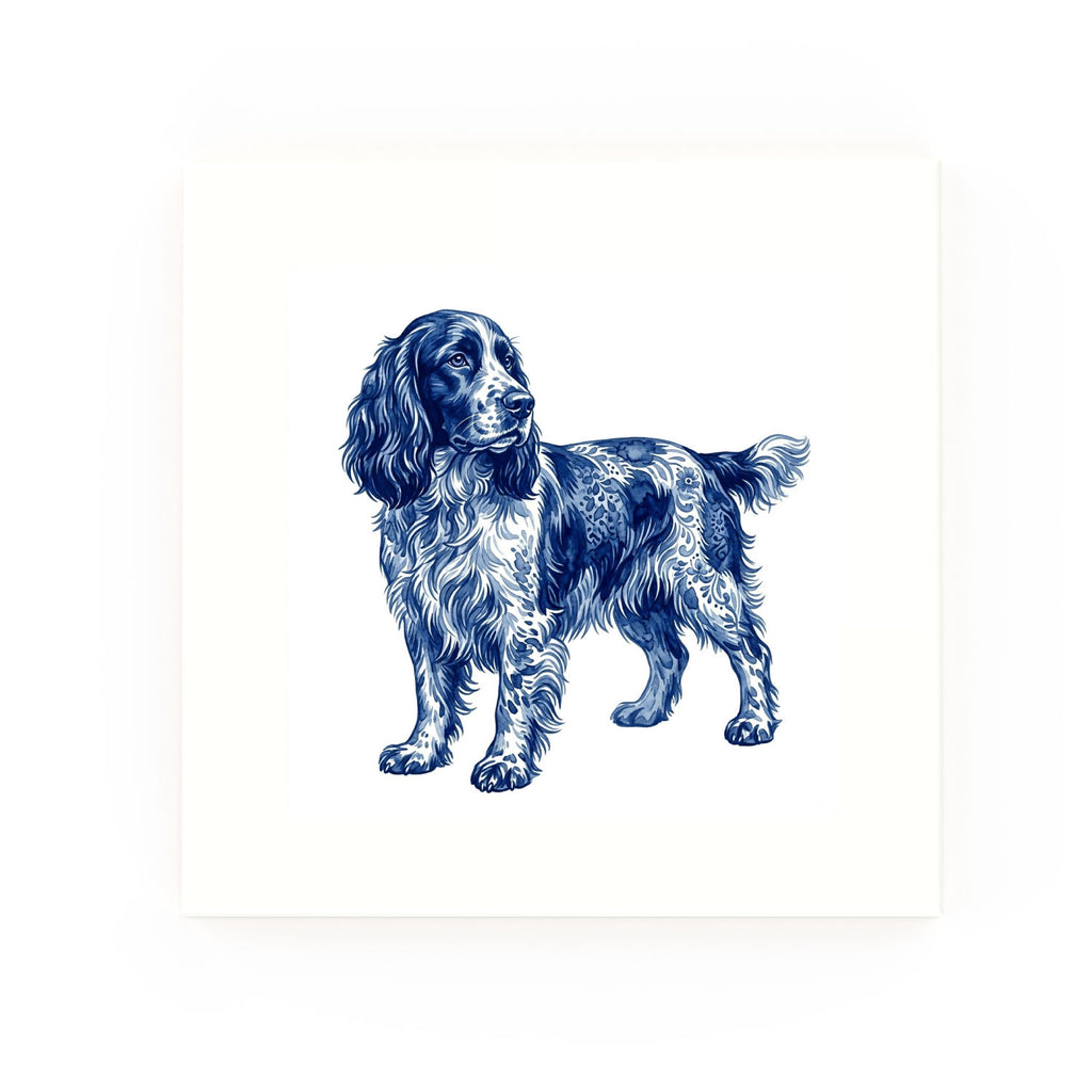 English Springer Spaniel Delft blue decorative ceramic tile – no corner style