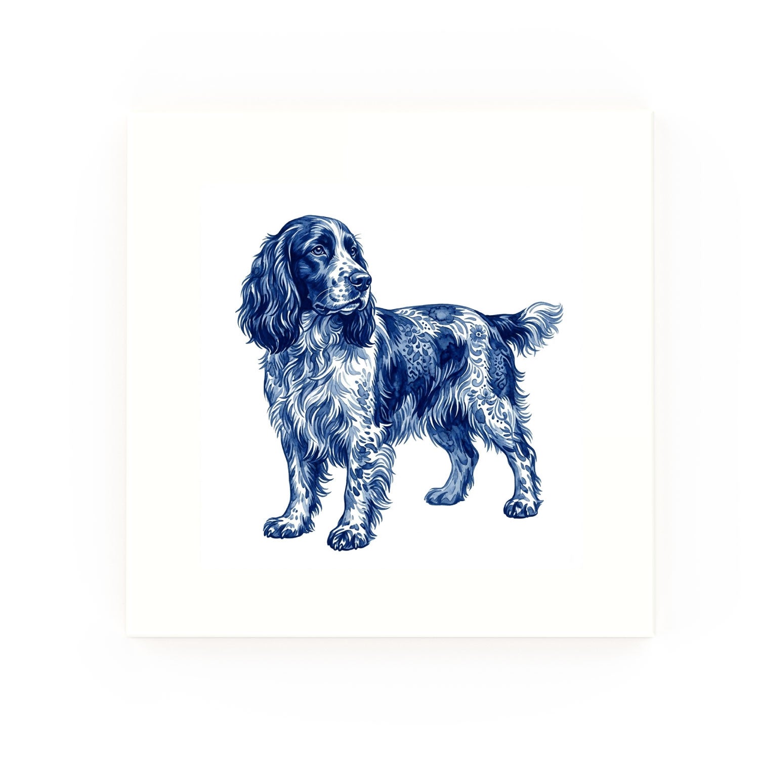 English Springer Spaniel Delft blue decorative ceramic tile – no corner style
