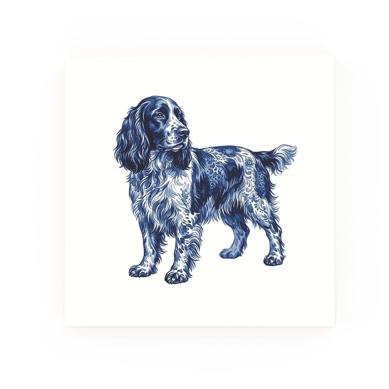 English Springer Spaniel Delft blue decorative ceramic tile – no corner style