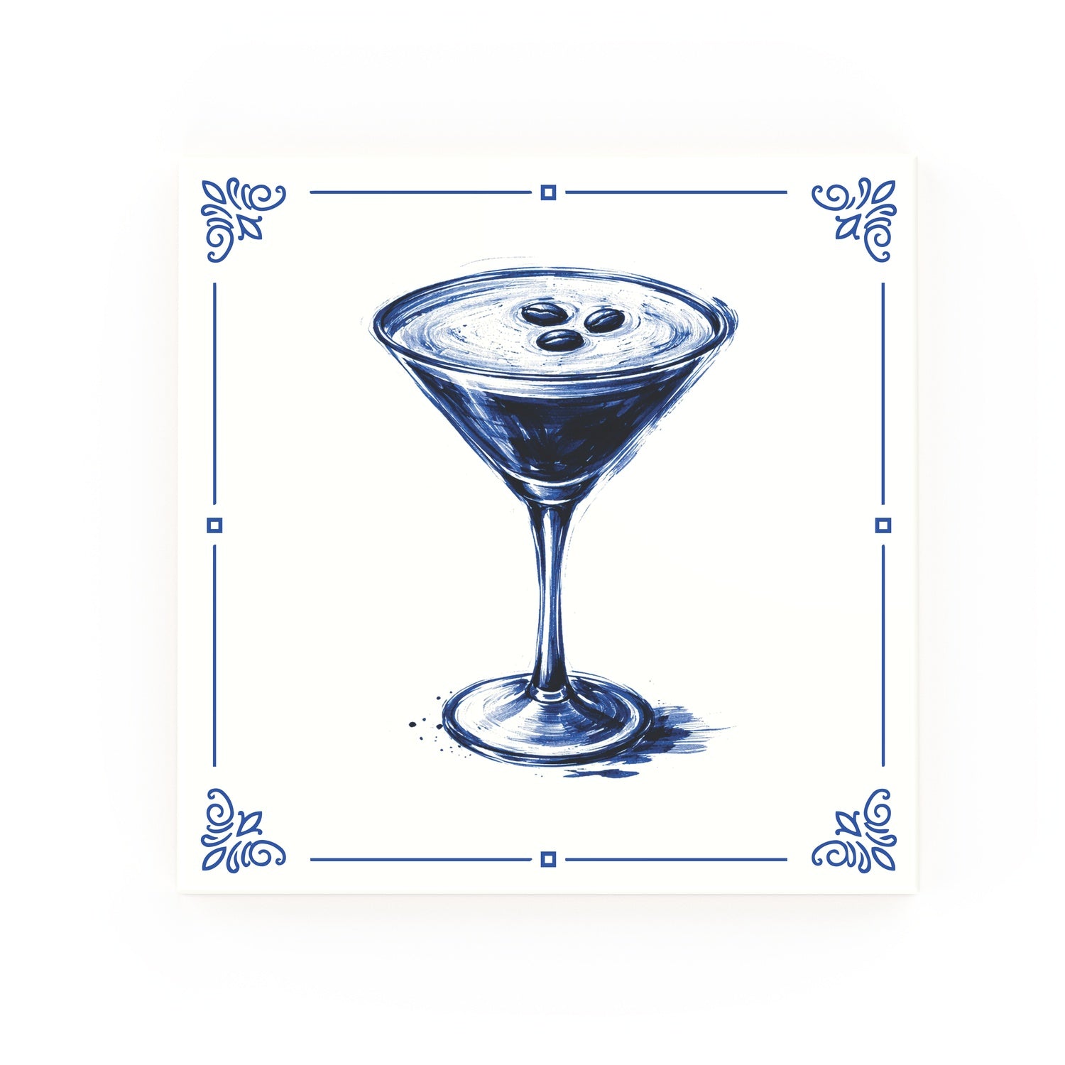 Espresso Martini Delft blue decorative ceramic tile – Classic corner style