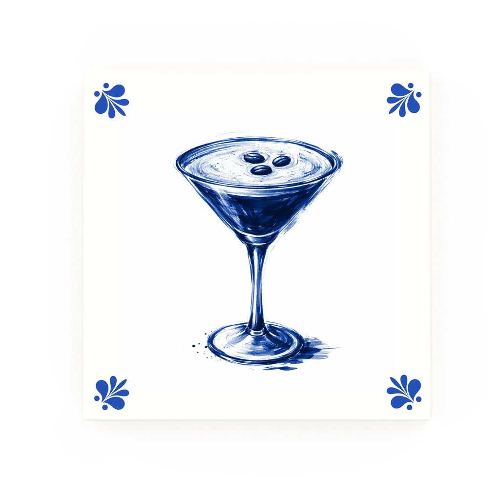 Espresso Martini Delft blue decorative ceramic tile – Modern corner style