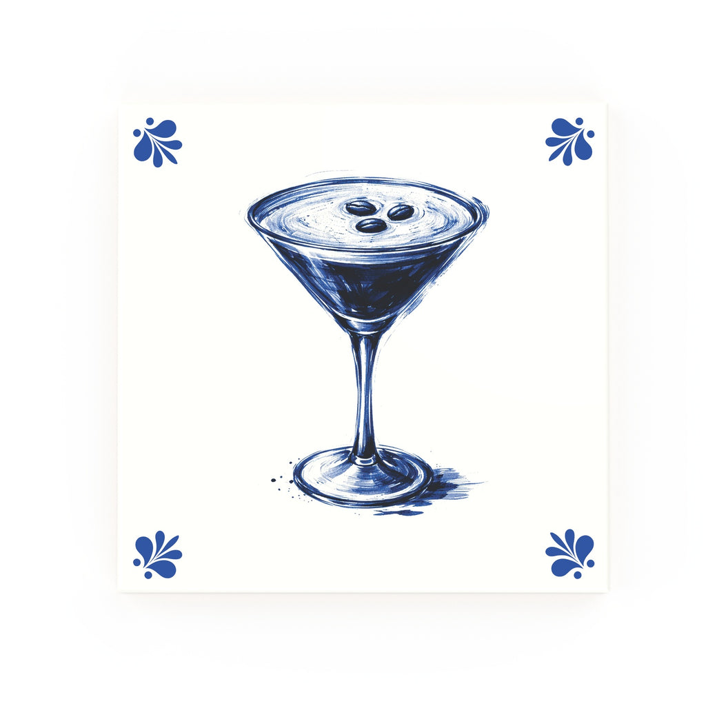 Espresso Martini Delft blue decorative ceramic tile – Modern corner style